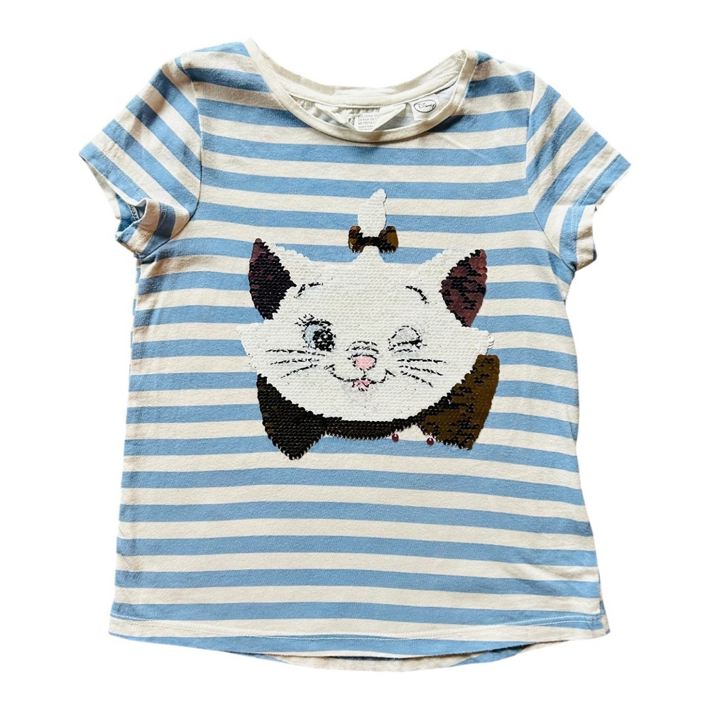 Disney TOP With REVERSIBLE SEQUINS Short Sleeve Tee H&M Cat Graphic 4-6 yrs